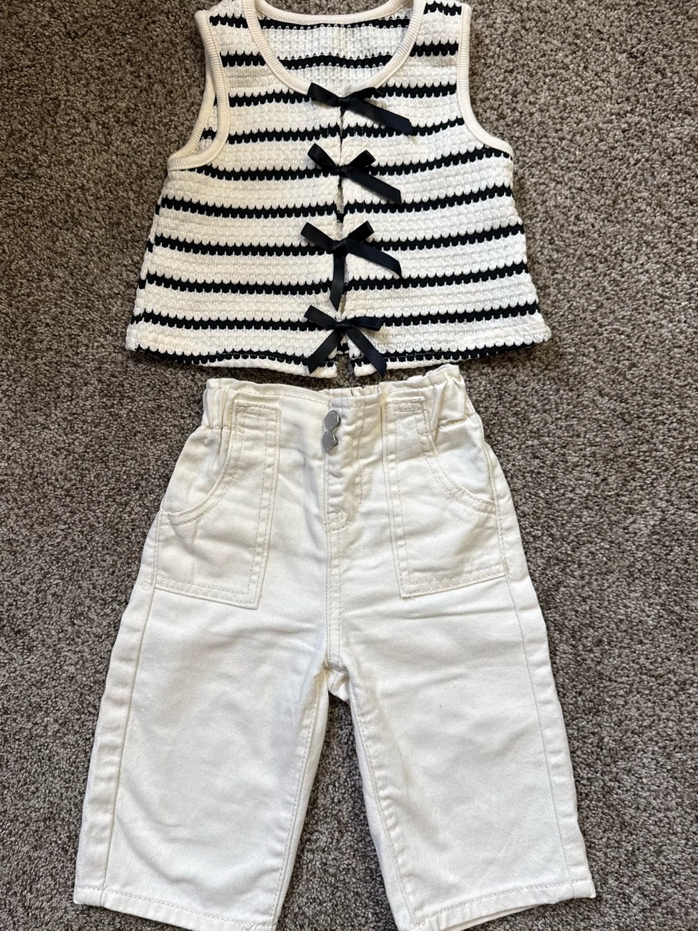 SHEIN Black & White Striped Knit Top with Cream Shorts Set